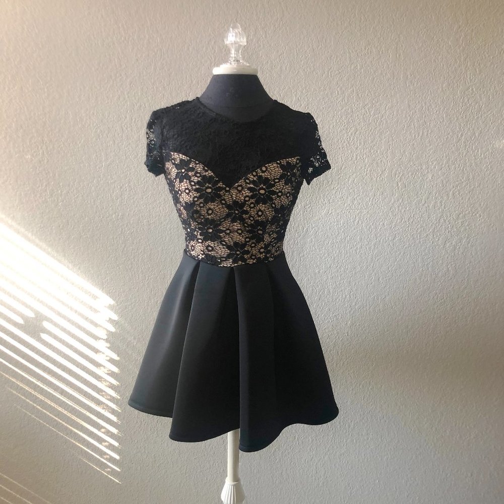 B. Darlin' Black Peplum Lace Semi-Formal Mini Dress